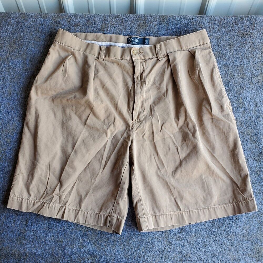 Polo Ralph Lauren Tyler Shorts Men's 36 Khaki Pleated Chino 9" Preppy